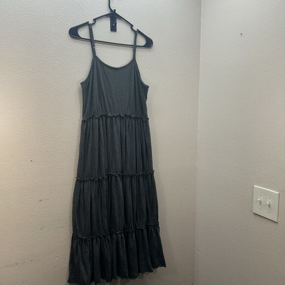 Natural Life Tiered Boho Olive Green Flowy Sleeveless Midi Dress M Cottagecore - Picture 3 of 5